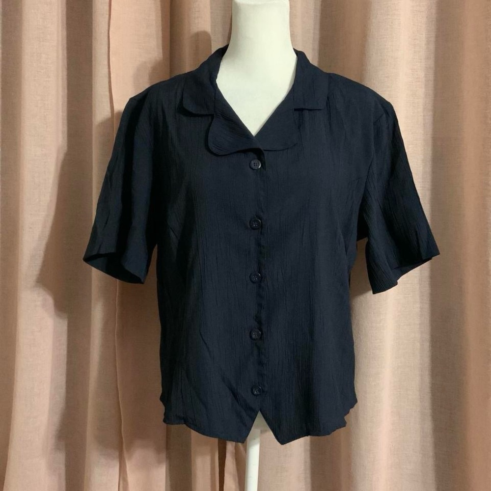 blue vintage collared blouse office siren button up